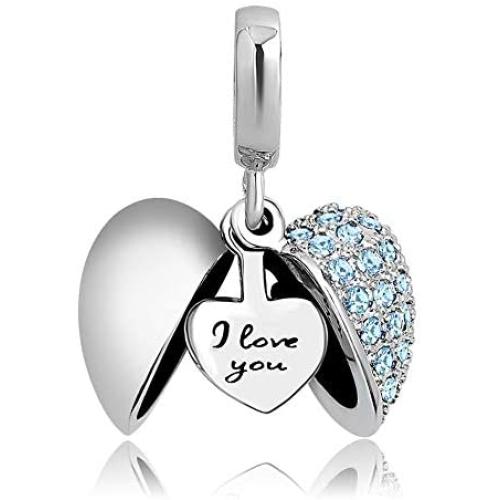 CharmSStory Sterling Silver I Love You Heart Dangle Charm Beads for Bracelet
