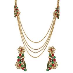 Efulgenz Indian Bollywood Multilayered 14 K Gold Plated Wedding Bridal Temple Necklace Earrings Jewelry Set