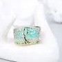 N-A Lucky Flower Tree Rings Gold Pink Opal Green Enamel Wide Ring for Woman Party Crystal Vintage Jewelry