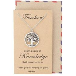 Quan Jewelry Tree of Life Pendant Necklace with Thank You Greeting Card, Teachers Day Appreciation Gifts