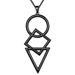 beautlace Three Triangles Geometric Necklaces 18K Gold/Silver/Black Gun Plated Circle and Square Pendant Charm Minimalist Jewelry for Men and Women