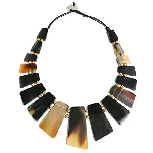 Bling Jewelry Natural Buffalo Horn Boho Tribal Fan Bib Collar Statement Necklace for Woman Adjustable Bling Jewelry Natural Buffalo Horn Boho Tribal Fan Bib Collar Statement Necklace for Woman Adjustable