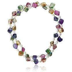 Gem Stone King 46 Inch Multicolor Cultured Freshwater Pearl & Simulated Shell Pearls Necklace