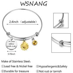 WSNANG Sunflower Gift A Love Affair With Life Bracelet Sunflower Charm Bracelet Sunflower Inspirational Gift for Friends Sunflower Lover