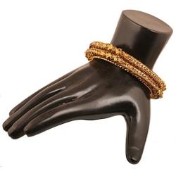 Touchstone ''Golden Bangle Collection Ethnic Style Filigree Work Yellow Citrine Rhinestone Indian Bollywood Designer Jewelry Metal Bangle Bracelets in Antique Gold Tone for Women. Set of 4.