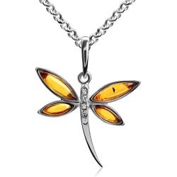 Ian and Valeri co. Amber Sterling Silver Dragonfly Pendant Necklace Chain 18''