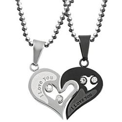 Uloveido Stainless Steel Mens Womens Couples Pendant Necklace Love Heart CZ Puzzle Matching Fashion Jewelry Gifts (9 clolors to Choose) SN102