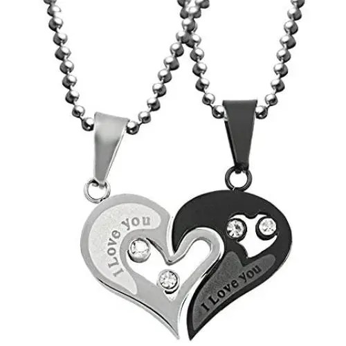 Uloveido Stainless Steel Mens Womens Couples Pendant Necklace Love Heart CZ Puzzle Matching Fashion Jewelry Gifts (9 clolors to Choose) SN102