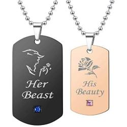 Blowin His Queen Her King Couple Necklace His Hers Stainless Steel Crown Tag Pendant, Christmas Anniversary Valentines Gift for Lover