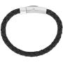 Sabrina Silver Stainless Steel Leather Bracelet Black for Men & Women 5/16 inch Wide, Sizes 6.5-8 inch