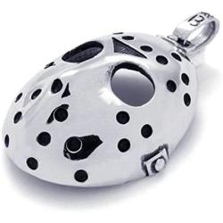 Jonline24h Stainless Steel Halloween Jason Mask Mens Necklace Pendant - Silver Black, 18''-26'' Chain