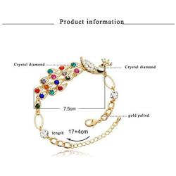 MIXIA Bohemian Colorful Austrian Crystal Peacock Charm Vintage Adjustable Cuff Bracelets for Women Romantic Valentines Day Gift Jewelry