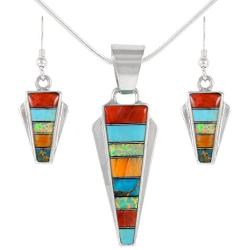 925 Sterling Silver Matching Pendant & Earrings Set Genuine Gemstones 20'' Necklace