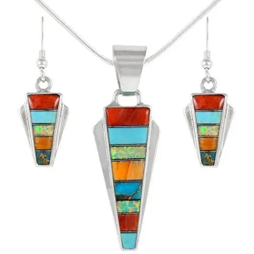 925 Sterling Silver Matching Pendant & Earrings Set Genuine Gemstones 20'' Necklace 925 Sterling Silver Matching Pendant & Earrings Set Genuine Gemstones 20'' Necklace