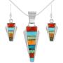 925 Sterling Silver Matching Pendant & Earrings Set Genuine Gemstones 20'' Necklace
