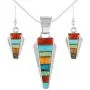 925 Sterling Silver Matching Pendant & Earrings Set Genuine Gemstones 20'' Necklace 925 Sterling Silver Matching Pendant & Earrings Set Genuine Gemstones 20'' Necklace