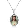 Bling Jewelry Personalize Oval Religious Medal Medallion Sacred Heart of Jesus Photo Pendant Necklace for Men for Teen Silver Tone Stainless Steel