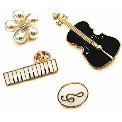 CAROMAY 4 PC Piano Lapel Pins Set Enamel Pins Cute Guitar Note Flower Brooches for Men Women Music Lover Jacket