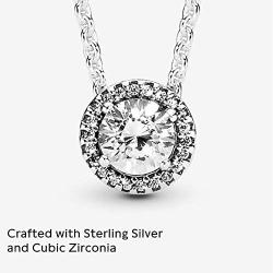 Pandora Jewelry Round Sparkle Halo Cubic Zirconia Necklace in Sterling Silver, 17.7''