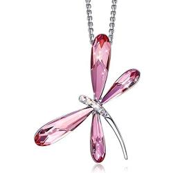 CDE Jewelry Gifts for Girls Womens Necklaces White Gold Plated Dainty Dragonfly Pendant Necklace Embllished Crystal for Women with Box for Valentine Anniversary Brides Wedding