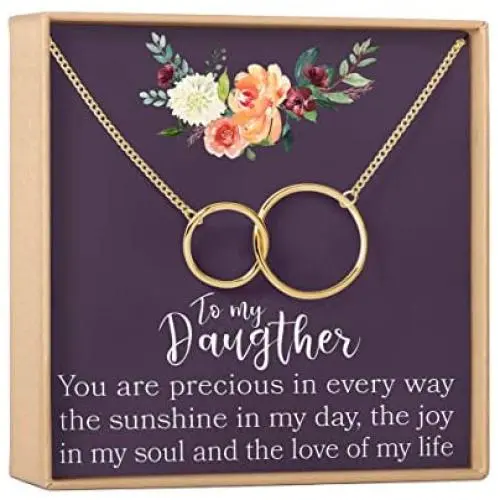 Daughter Necklace: Gift for Daughter, Daughter Jewelry, Mother Daughter Gifts, 2 Interlocking Circles (gold-plated-brass, NA) Daughter Necklace: Gift for Daughter, Daughter Jewelry, Mother Daughter Gifts, 2 Interlocking Circles (gold-plated-brass, NA)