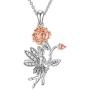 RMREWY Flower Fairy Necklace 925 Sterling Silver Flower Girl Rose Pendant Necklace Fairy with Angel Wings Jewelry Gift for Princess Girls Women