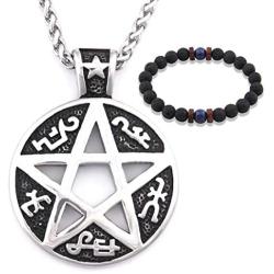 GUNGNEER Stainless Steel Seal of Solomon Pentacle Pentagram Pendant Symbol Wiccan Necklace Pagan Jewelry Amulet