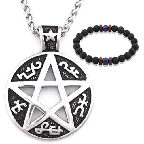 GUNGNEER Stainless Steel Seal of Solomon Pentacle Pentagram Pendant Symbol Wiccan Necklace Pagan Jewelry Amulet