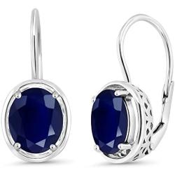 Gem Stone King 925 Sterling Silver Blue Sapphire Dangle Earrings 5.00 Cttw Gemstone Birthstone Oval 9X7MM