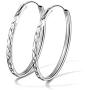 T400 925 Sterling Silver Hoop Earrings Large 3mm Thick Diamond Flower Cut Hoops Gift for Women Girls 20 30 40 50 60 mm
