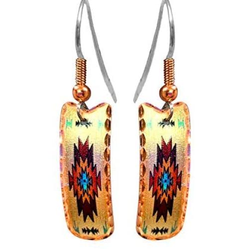 Southwest Native American Sunburst Earrings women Girls, Clorful -Turquoise Color, Copper Handmade Rectangular Native Earrings