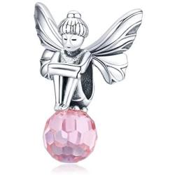 BAMOER 925 Sterling Silver Girl and Boy Bead Charms, Good Luck Charms Women Girls Bead Fit Bracelet Necklace Gift (Flower Fairy)