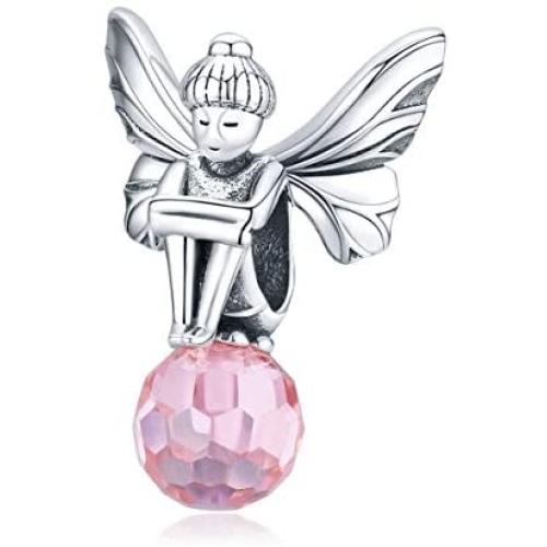 BAMOER 925 Sterling Silver Girl and Boy Bead Charms, Good Luck Charms Women Girls Bead Fit Bracelet Necklace Gift (Flower Fairy)