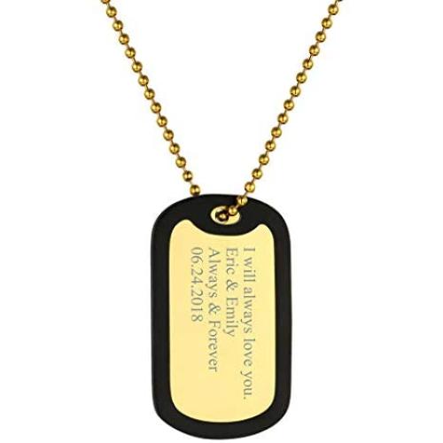 GoldChic Jewelry Personalized USA Flag/Military/Medical Alert ID Dog Tags for Men,Stainless Steel Army Necklace Chain, Independence Day Gift 18K Gold Plated Dog Tags Necklace-Free Text Engrave