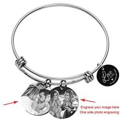Qina C Love You to The Moon and Back Personalized Photo Engraving Bangle Dangle Charm Adjustable Wire Bracelet Inspirational Gift