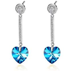 Heart Swarovski Crystal Drop Long Dangling Earrings for Women 925 Sterling Silver Post Hypoallergenic Jewelry