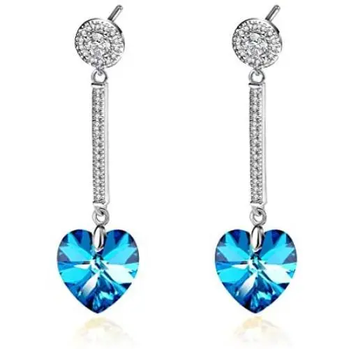 Heart Swarovski Crystal Drop Long Dangling Earrings for Women 925 Sterling Silver Post Hypoallergenic Jewelry Heart Swarovski Crystal Drop Long Dangling Earrings for Women 925 Sterling Silver Post Hypoallergenic Jewelry