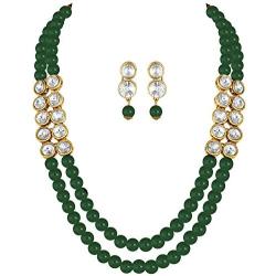 Aheli Crystal Pearl Long Necklace with Earring Indian Traditional Bollywood Jewelry Set for Women Girls