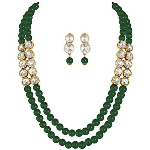Aheli Crystal Pearl Long Necklace with Earring Indian Traditional Bollywood Jewelry Set for Women Girls