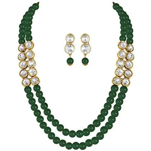 Aheli Crystal Pearl Long Necklace with Earring Indian Traditional Bollywood Jewelry Set for Women Girls