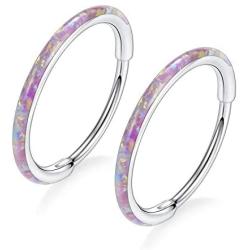 Vinjewelry Opal Hoop Earrings -2 PCS Cartilage Earrings Hoop for Women Girls 316L Surgical Steel Plated 14K Ladies Endless Earrings 20G Hypoallergenic Huggie Earrings