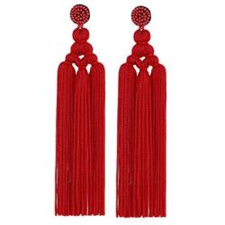 Bohemian Layered Handwoven Long FringeTassel Dangle Earrings for Women Girls Boho Colorful Tiered Thread Beads Big Large Statement Drop Earrings Ethnic Holiday Jewelry