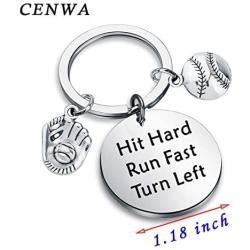 CENWA Baseball Team Gift Baseball Mom Gift Hit Hard Run Fast Turn Left Keychain Baseball Lovers Jewelry Keychain Softball Mom Baseball Game Day Gift for Baseball Team