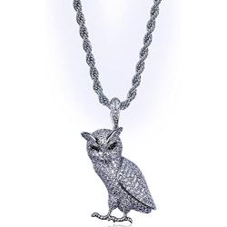 Moca Jewelry Hip Hop Iced Out Bling Owl Pendant 18K Gold Plated Chain Necklace for Men Women