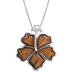 Honolulu Jewelry Company Sterling Silver Koa Wood Hibiscus Necklace Pendant with 18'' Box Chain