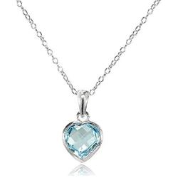 GemStar USA Sterling Silver Blue Topaz Bezel-Set Heart Pendant Necklace