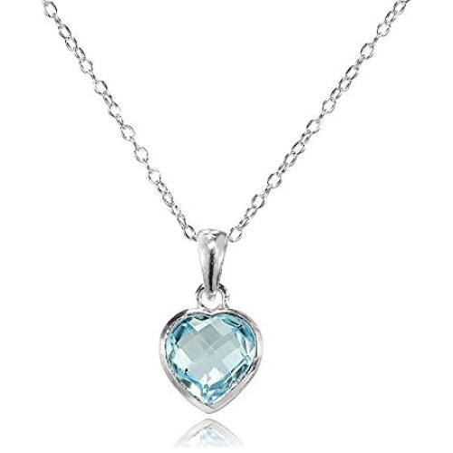 GemStar USA Sterling Silver Blue Topaz Bezel-Set Heart Pendant Necklace