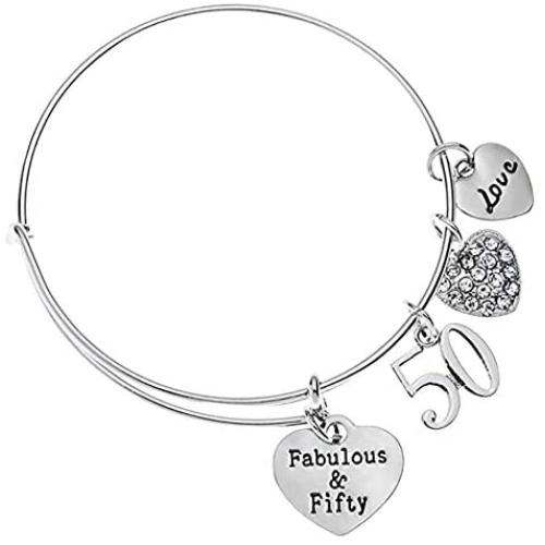 50th Birthday Charm Bracelet, Fabulous and Fifty Birthday Gifts for Women, 50th Birthday Gift Ideas