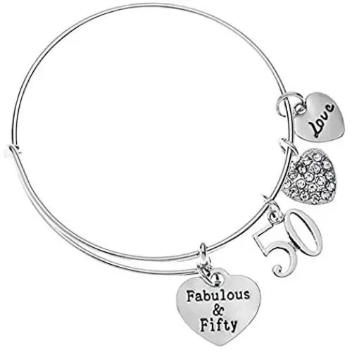 50th Birthday Charm Bracelet, Fabulous and Fifty Birthday Gifts for Women, 50th Birthday Gift Ideas 50th Birthday Charm Bracelet, Fabulous and Fifty Birthday Gifts for Women, 50th Birthday Gift Ideas