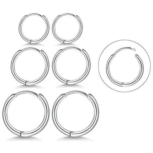 Small Silver Hoop Earrings -Sterling Silver Hoop Earrings Small Huggie Hoop Earrings Set for Women Men Girls| 3 Pairs Hypoallergenic Cartilage Earrings Tragus Earrings Nose Lip Rings 8mm 10mm 12mm